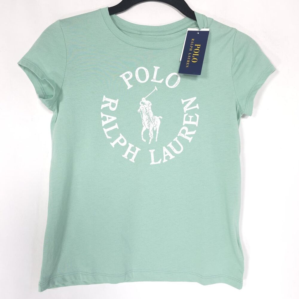 POLO RALPH LAUREN Kids Girls XL (16) New T-Shirt Top Green Logo Graphic Cotton